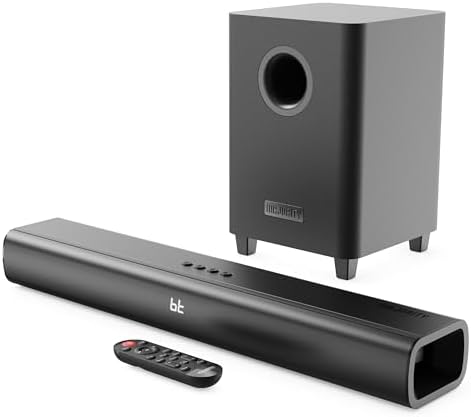 Elegante Soundbar und Subwoofer in einem modernen Wohnzimmer