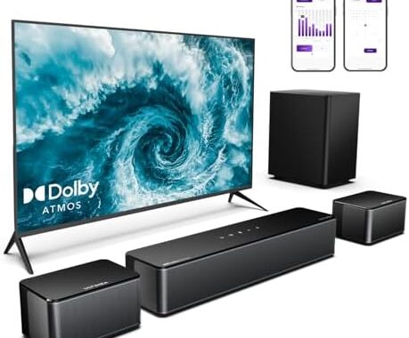 ULTIMEA 5.1 Soundbar with Subwoofer, Soundbar for TV with Dolby Atmos, Home Cinema Sound System with 2 Rear Speakers, Surround Sound, App Control, Adjustable Bass, HDMI, Bluetooth, Poseidon D60