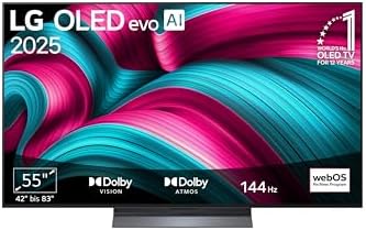LG OLED55C5ELB TV 55 Zoll (139 cm) 4K OLED evo AI TV (α9 Gen8 4K AI Prozessor, webOS 25, 120Hz (VRR bis zu 144Hz)) [Modelljahr 2025] [Energieklasse G]