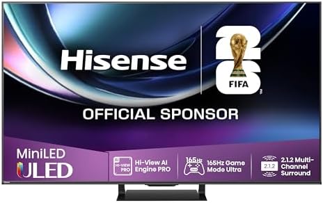 Hisense 55U7Q Pro Fernseher 55 Zoll, 4K Mini LED, Smart TV, Hi-View AI Engine Pro, 165Hz Game Mode Ultra, FreeSync Premium Pro, 2.1.2 Ch. Surround Sound, Dolby Vision IQ Atmos, Sprachsteuerung [2025] [Energieklasse E]