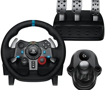 Logitech G G29 SE Driving Force Rennlenkrad und Pedale, Force Feedback, echtes Leder Driving Force Schalthebel – für PS5, PS4 und PC, Mac – Schwarz