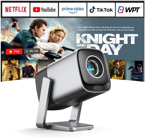 Alt Text für ein Bild des Smart Mini Beamers bei einem Filmabend im Wohnzimmer