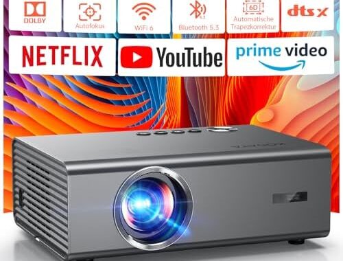 4K Smart Projector with Integrated Netflix App, Cinema-like Sound & HDR, KOGATA Auto Focus, 6D Keystone, WiFi 6 & Bluetooth, Home Cinema Projector for Garden & Streaming without TV Stick