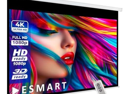 ESMART Economy EXM Motor-Leinwand 277 cm Bild 240 x 135 cm (108") | Format 16:9 | Fernbedienung | Heimkino elektrische Beamer Projektionsleinwand Motor Leinwand LCD